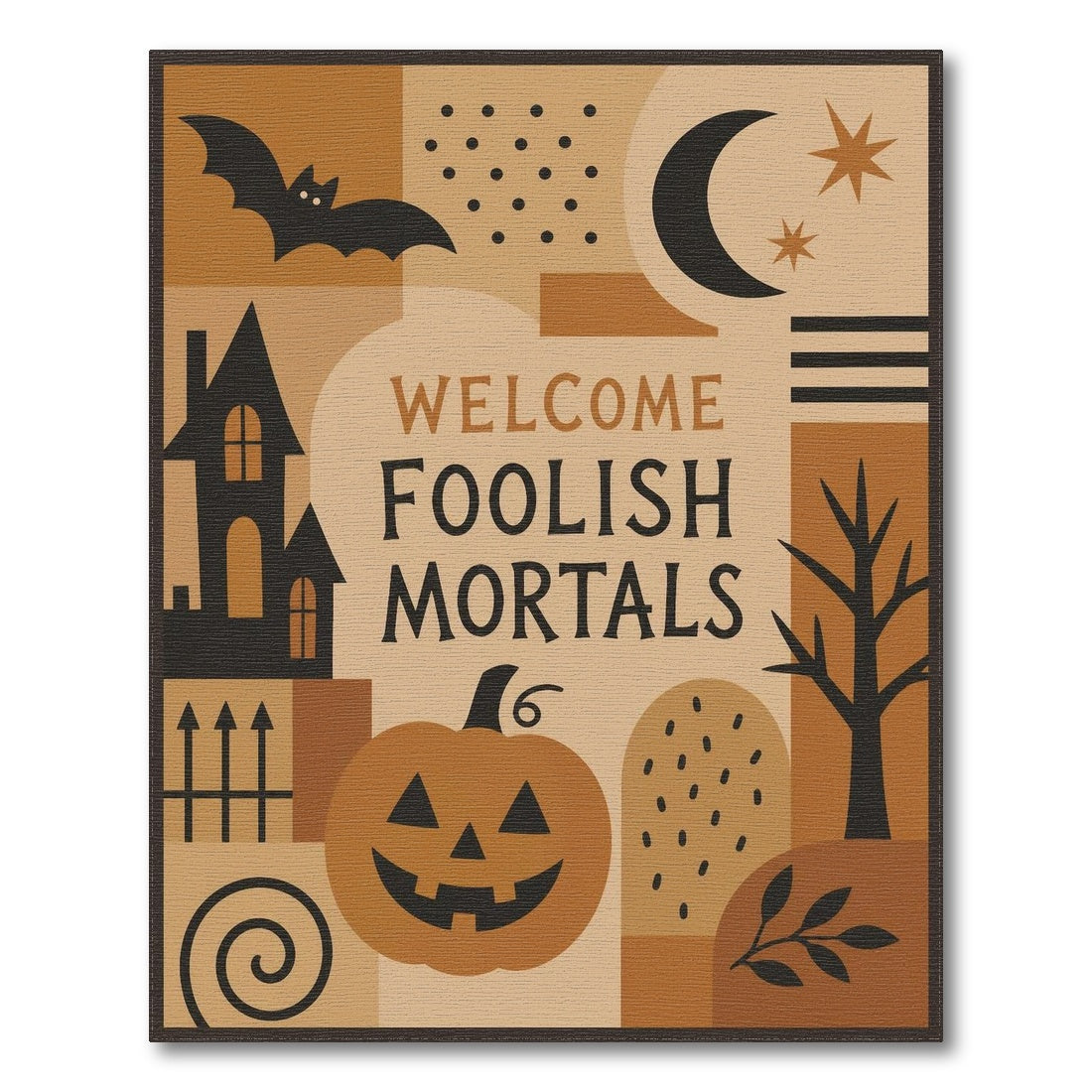 Orange Welcome Foolish Mortals Halloween Area Rug