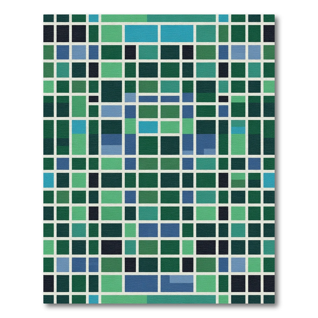 Modern Teal Blue Geometric Grid Rug
