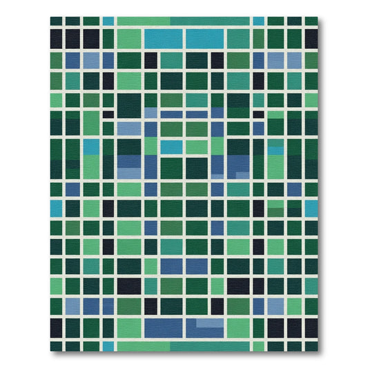 Modern Teal Blue Geometric Grid Rug