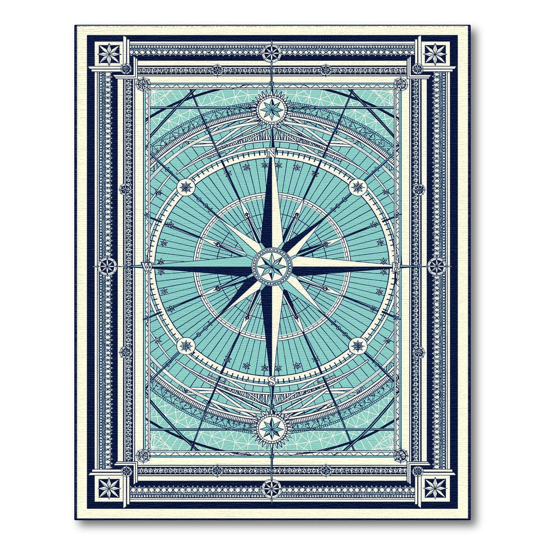 Blue and Teal Compass Geometric Area Rug