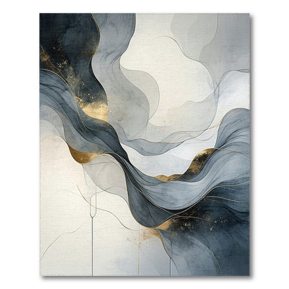 Navy Gold Fluid Waves Rug