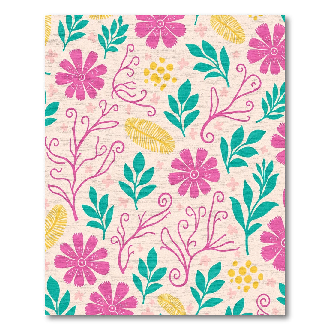 Vibrant Pink Teal Yellow Floral Foliage Rug