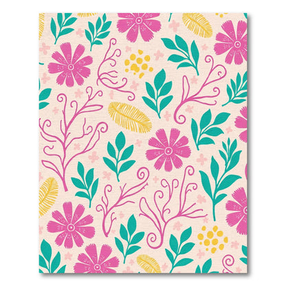 Vibrant Pink Teal Yellow Floral Foliage Rug
