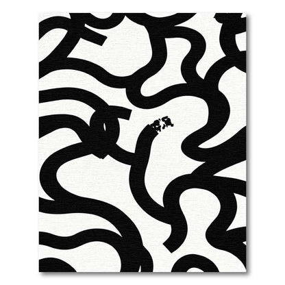 Black White Wavy Lines Abstraction Rug