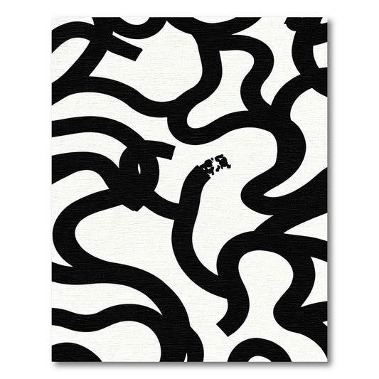 Black White Wavy Lines Abstraction Rug