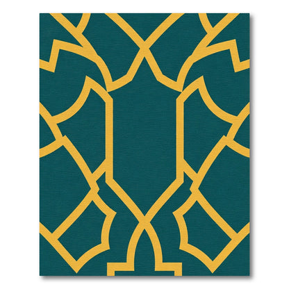 Teal and Gold Geometric Arabesque Rug