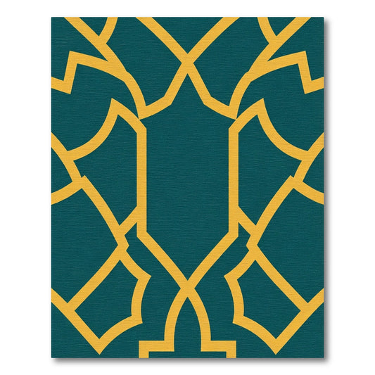 Teal and Gold Geometric Arabesque Rug