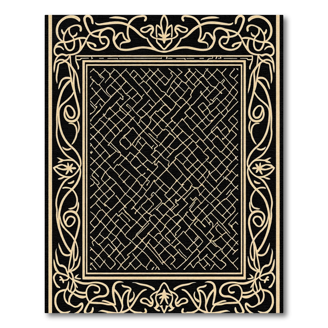 Black Cream Geometric Intertwined Border Rug