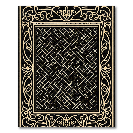 Black Cream Geometric Intertwined Border Rug
