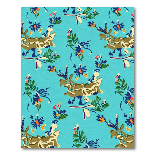 Whimsical Teal Floral Fawn Meadow Rug
