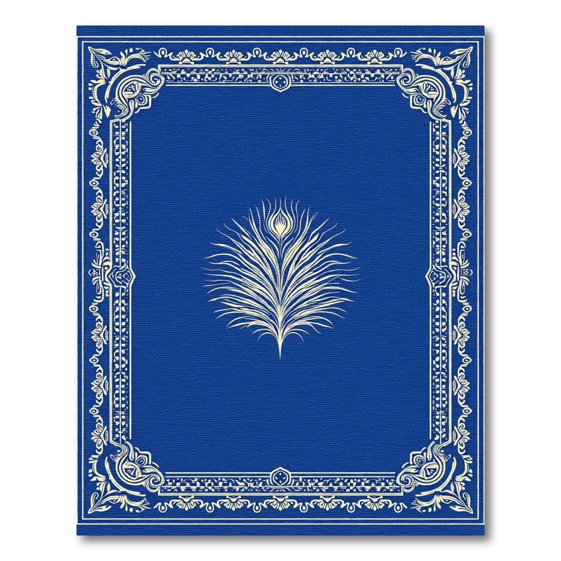 Deep Blue Ornate Peacock Feather Rug