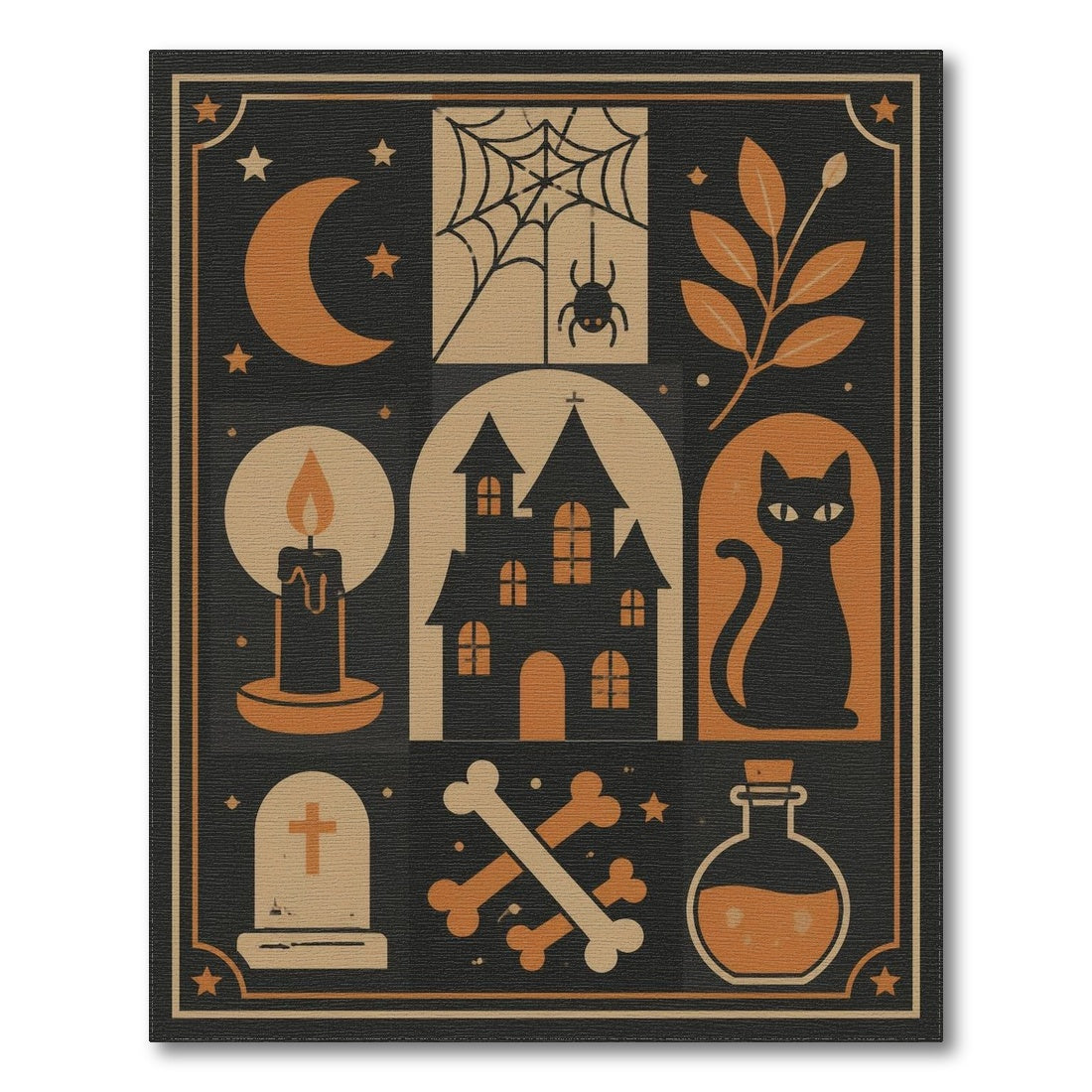 Gothic Halloween Black Cat Haunted House Rug
