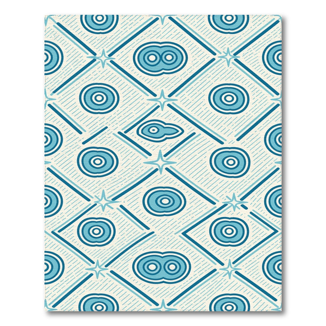 Blue Teal Geometric Star Circle Area Rug