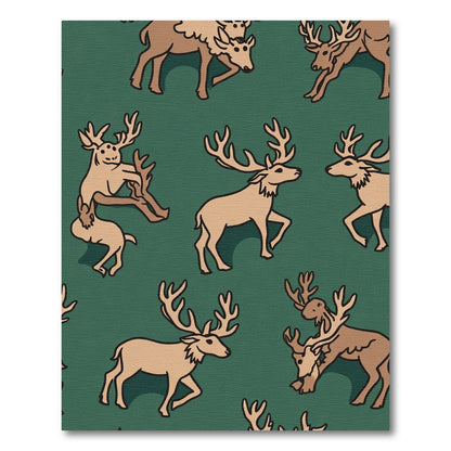 Green Tan Antlered Deer Repeating Elements Rug