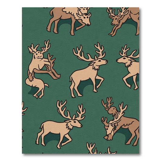 Green Tan Antlered Deer Repeating Elements Rug