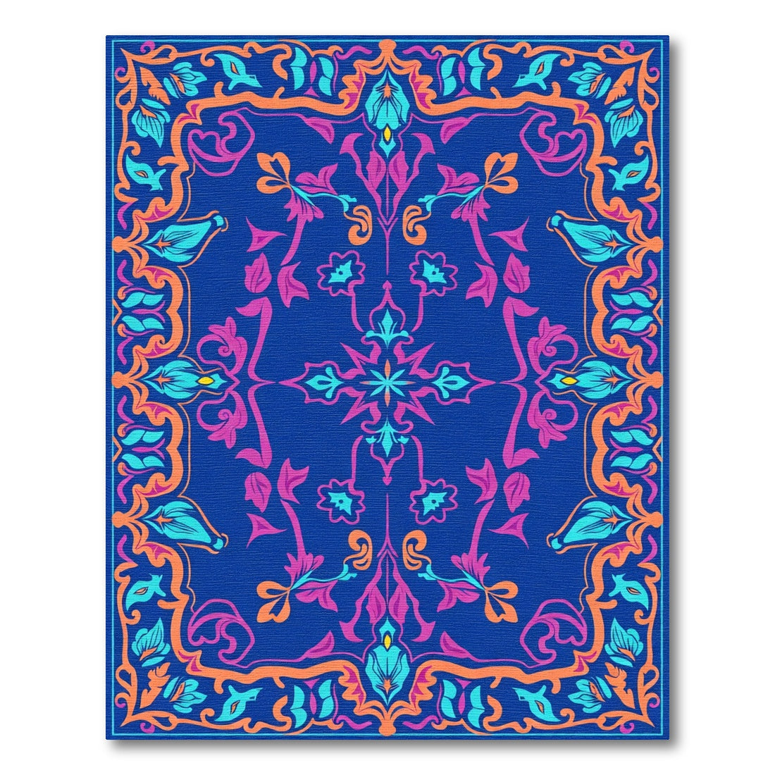 Vibrant Floral Border Indigo Rug