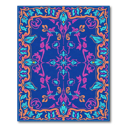 Vibrant Floral Border Indigo Rug