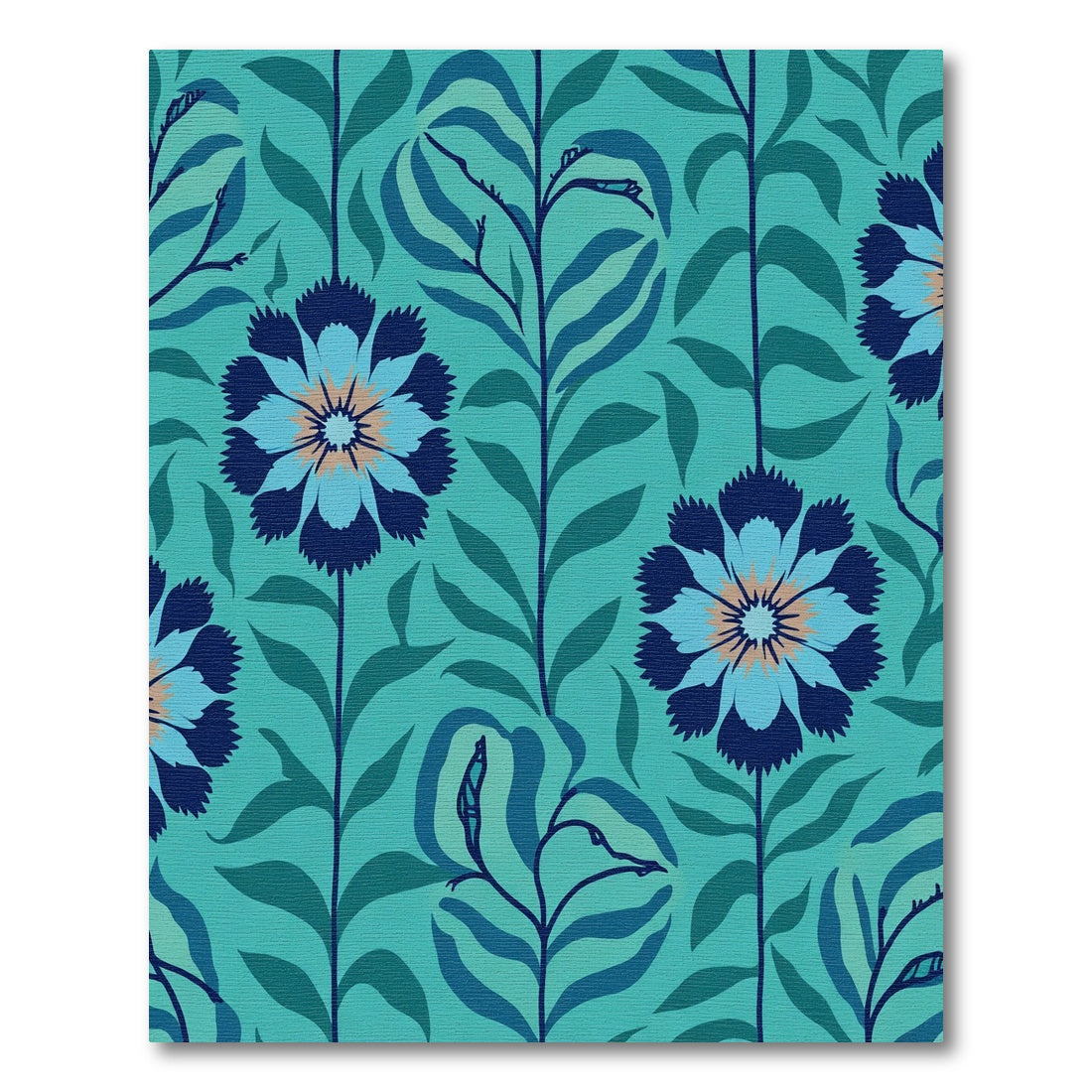Navy Blue Floral Teal Garden Rug