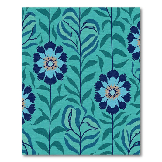 Navy Blue Floral Teal Garden Rug