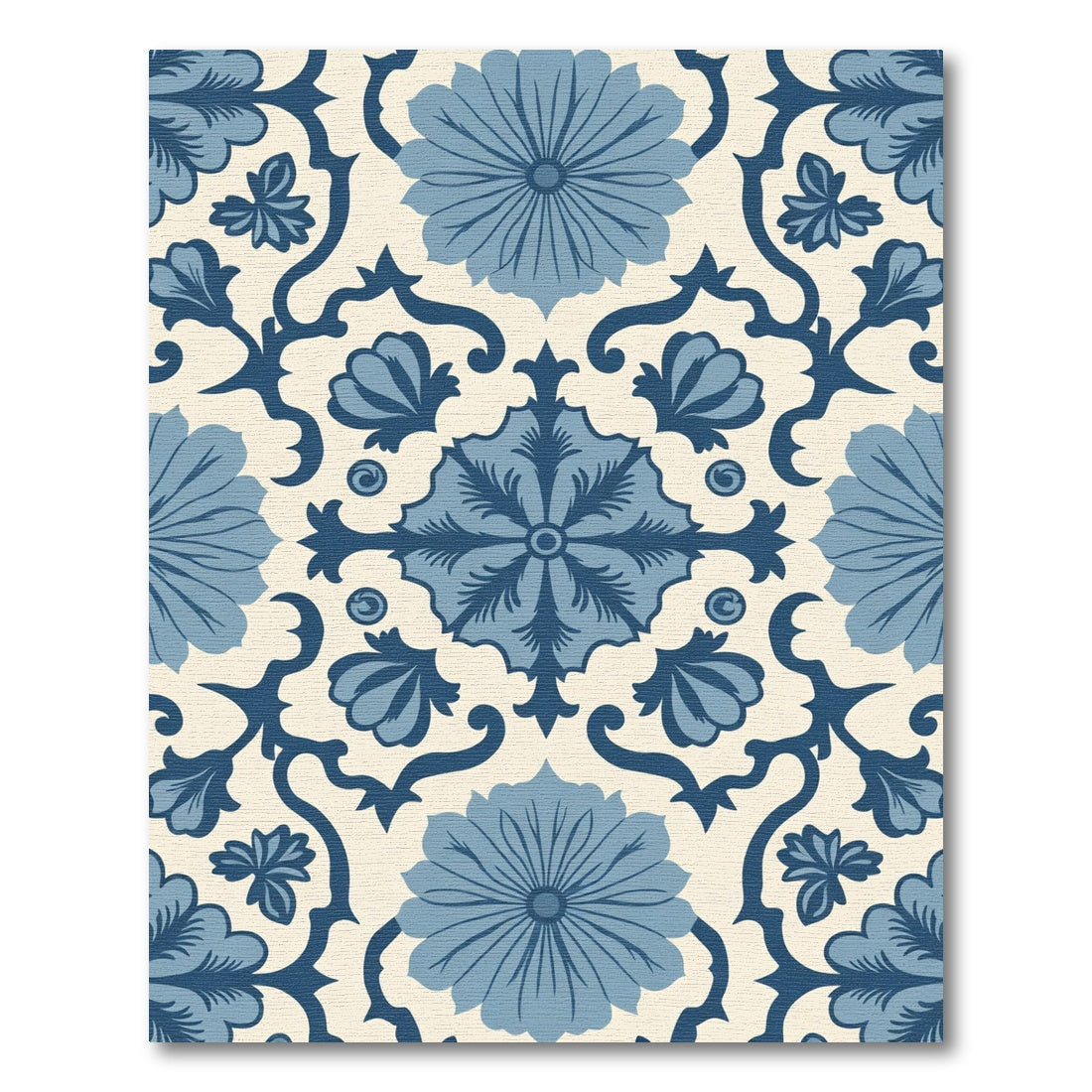 Blue Floral Medallion Vine Arrangement Rug