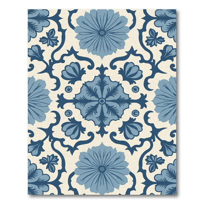 Blue Floral Medallion Vine Arrangement Rug
