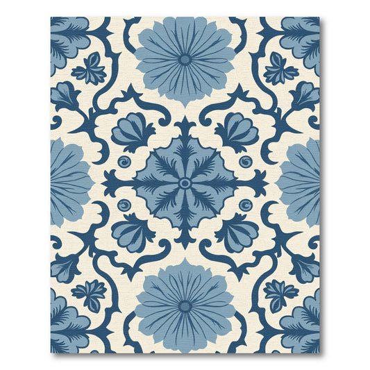 Blue Floral Medallion Vine Arrangement Rug