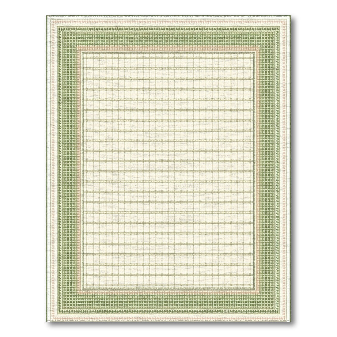 Green Geometric Lattice Border Area Rug