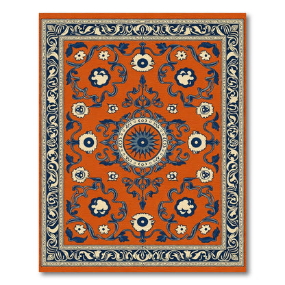 Orange Indigo Floral Medallion Statement Rug