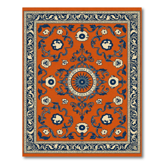 Orange Indigo Floral Medallion Statement Rug