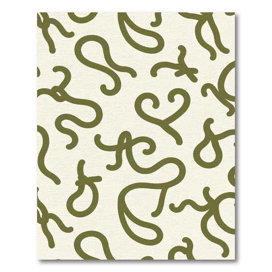 Olive Green Swirl Abstraction Rug