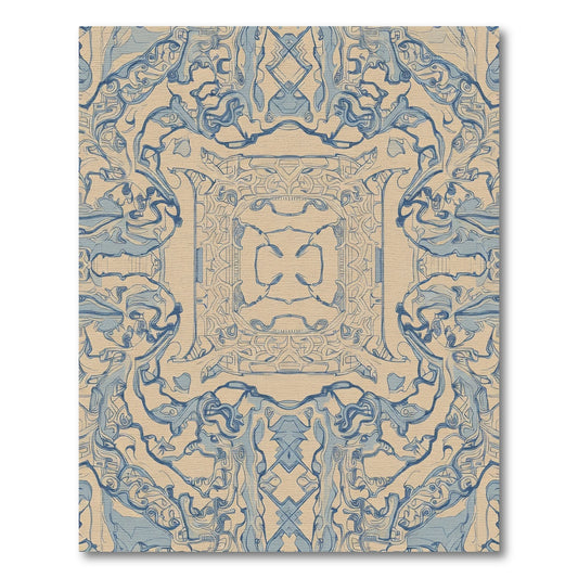Abstract Blue Paisley Cream Symmetry Rug