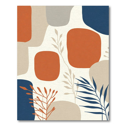 Terracotta Blue Abstract Botanical Shapes Rug