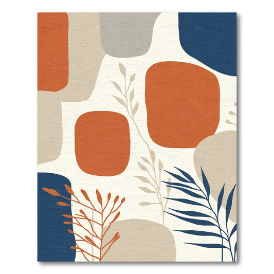 Terracotta Blue Abstract Botanical Shapes Rug