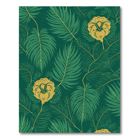 Green Gold Tropical Fern Blossom Rug