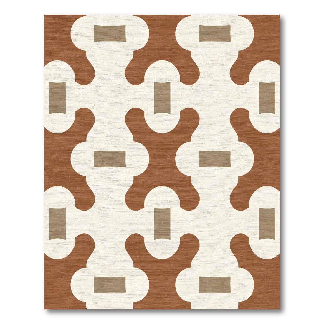 Terracotta Cream Interlocking Geometric Rug