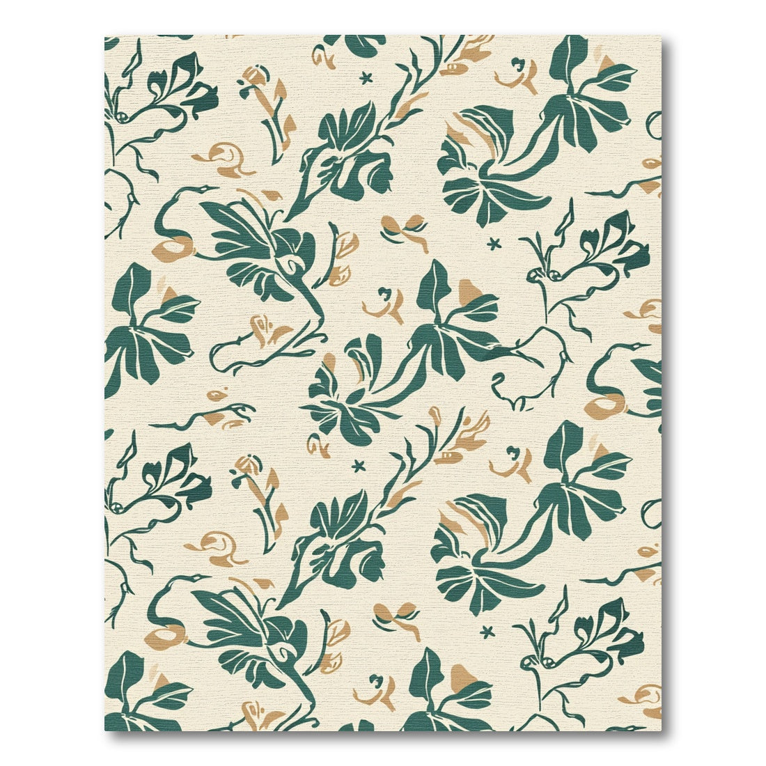 Cream Emerald Botanical Floral Artwork Rug