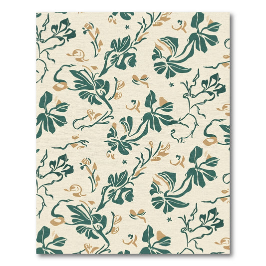 Cream Emerald Botanical Floral Artwork Rug