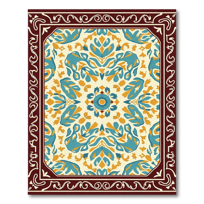 Ethereal Teal Ochre Blossom Symmetry Rug