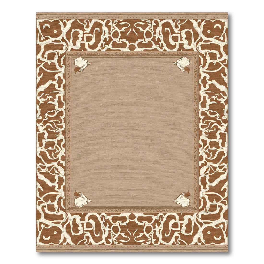 Brown Cream Abstract Floral Border Rug