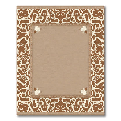 Brown Cream Abstract Floral Border Rug
