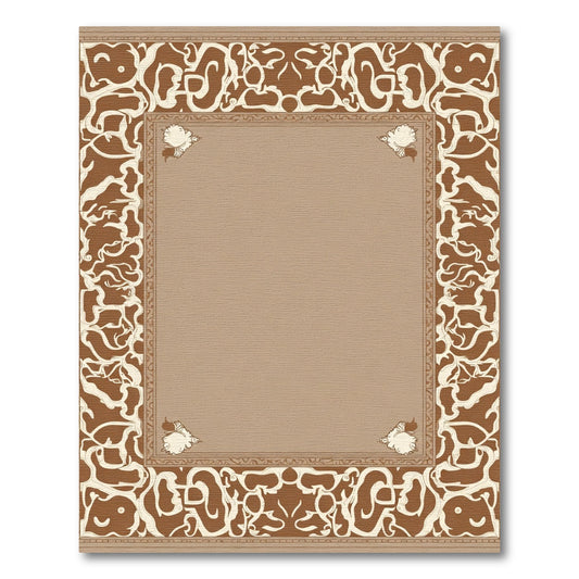 Brown Cream Abstract Floral Border Rug