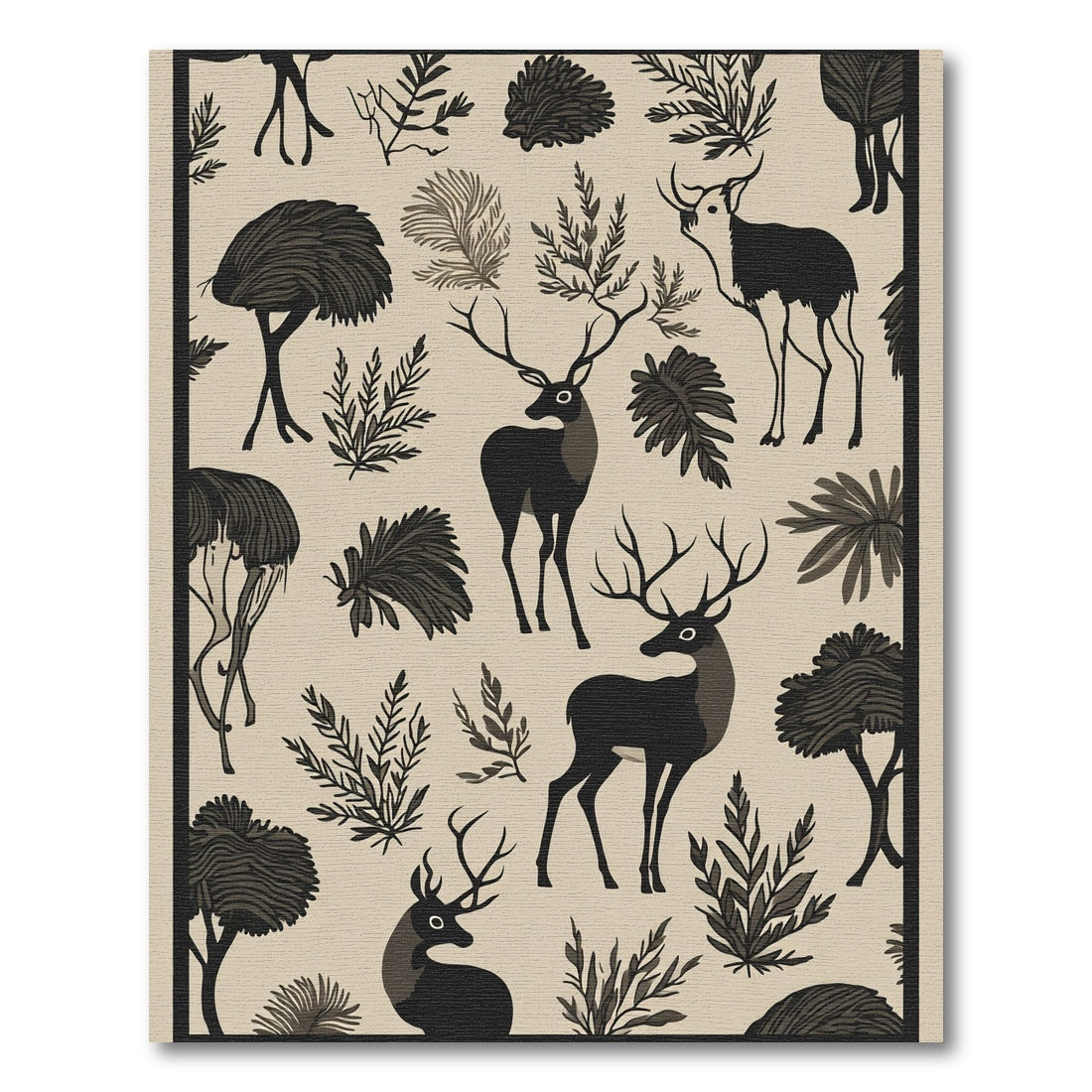 Stag and Fern Woodland Cream Rug