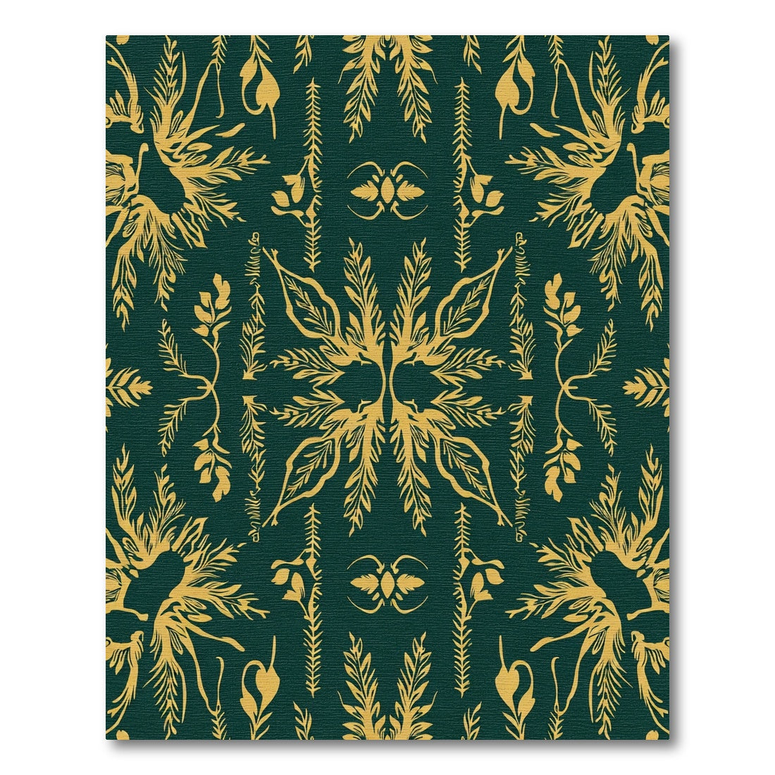 Gold Floral Damask on Emerald Ground Rug