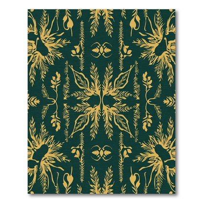 Gold Floral Damask on Emerald Ground Rug