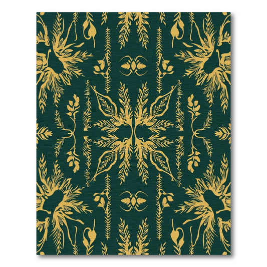 Gold Floral Damask on Emerald Ground Rug