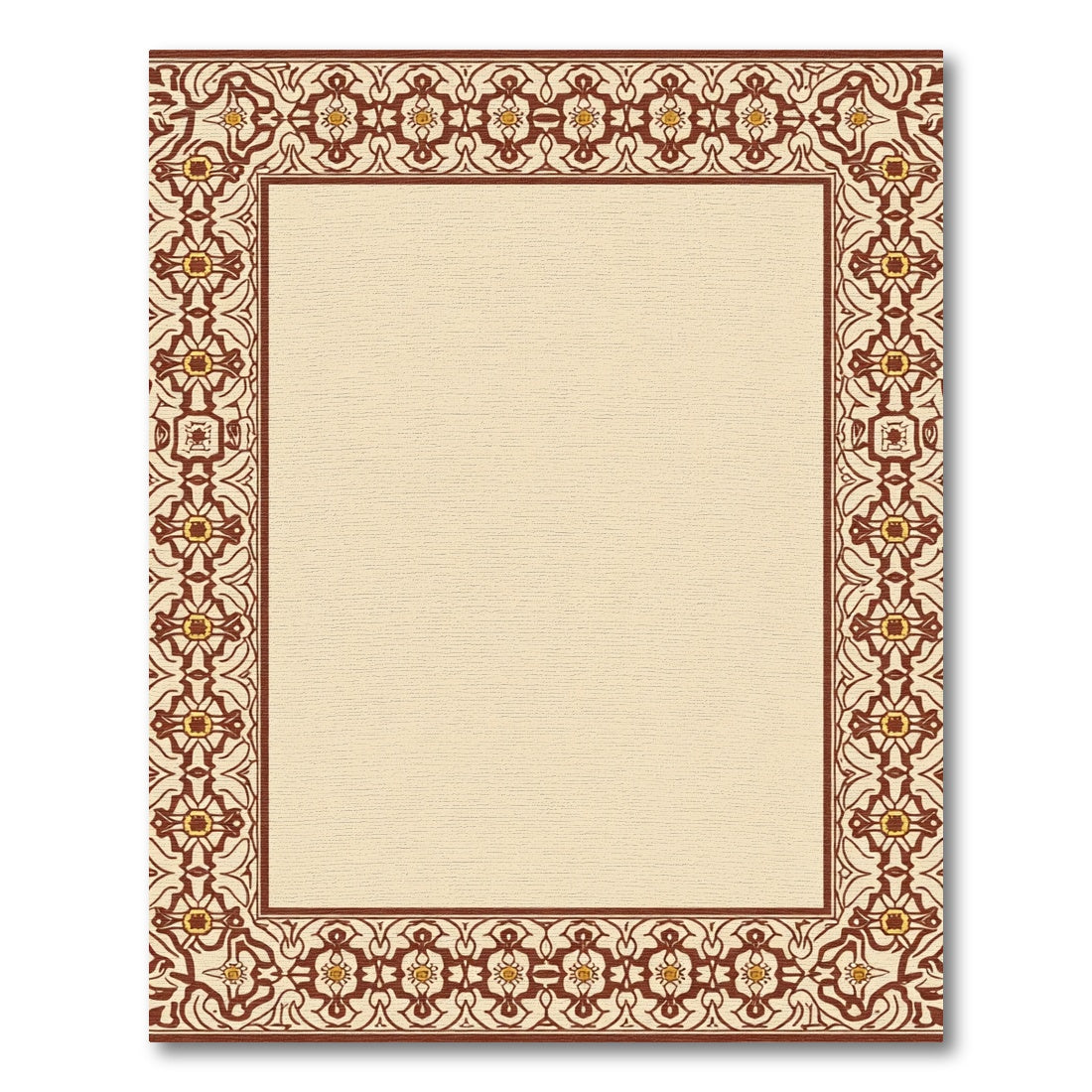 Ornate Brown Golden Floral Border Rug