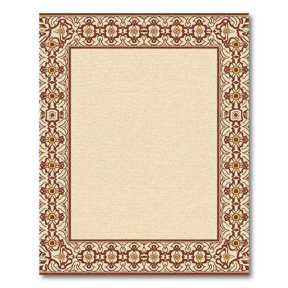 Ornate Brown Golden Floral Border Rug