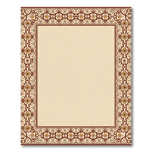 Ornate Brown Golden Floral Border Rug