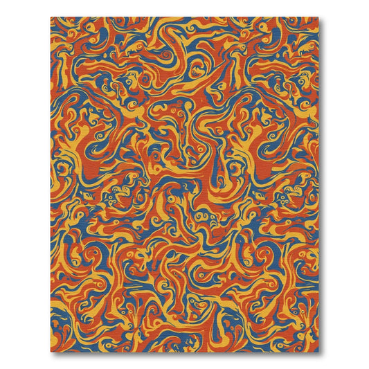 Terracotta Blue Gold Swirling Marmor Rug
