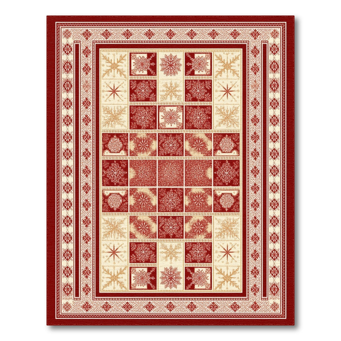 Red Snowflake Geometric Area Rug